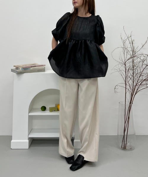 y/m(イム)の「シアーワッシャーペプラムトップス(シャツ/ブラウス・レディース・ブラック/オフホワイト・FREE)」の5枚目の写真