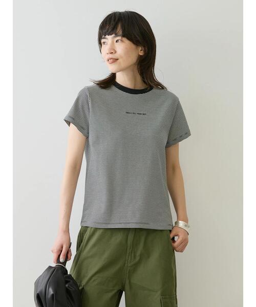 AMERICAN HOLIC(アメリカンホリック)の「刺繍ロゴボーダープルオーバー(Tシャツ/カットソー・レディース・モカ/アイボリー・M/L)」の5枚目の写真