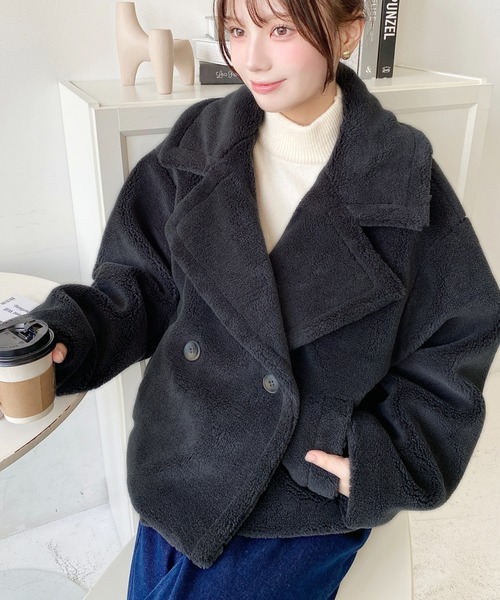 レア 新品 ADORE ショート丈 ピーコート moment+（モーメントプラス）の「ショート丈テディベアボアP