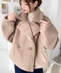 きれい目テディベアボアショート丈Pコートジャケット(ボアジャケット)