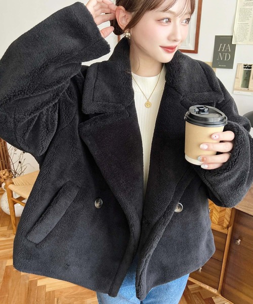 美品　Theory　テディベア　ピーコート　ジャケット　ネイビー　P 美品 Theory テディベア ピーコート ジャケット ネイビー P 美品