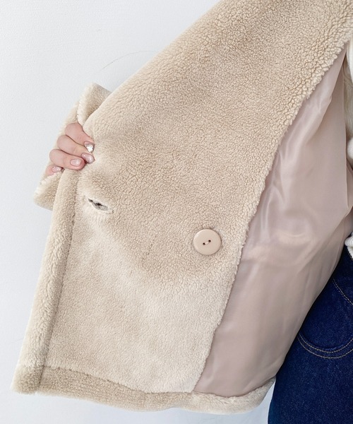 セール】きれい目テディベアボアショート丈Pコートジャケット（ボア