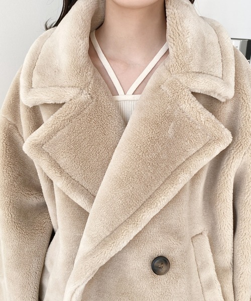 セール】きれい目テディベアボアショート丈Pコートジャケット（ボア