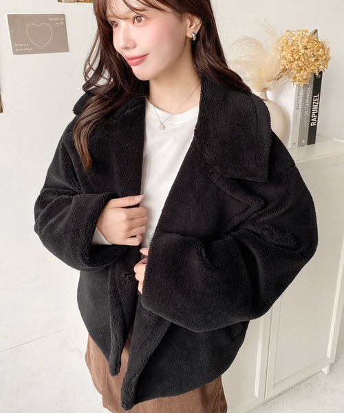 セール】ショート丈テディベアボアPコートジャケット（ピーコート