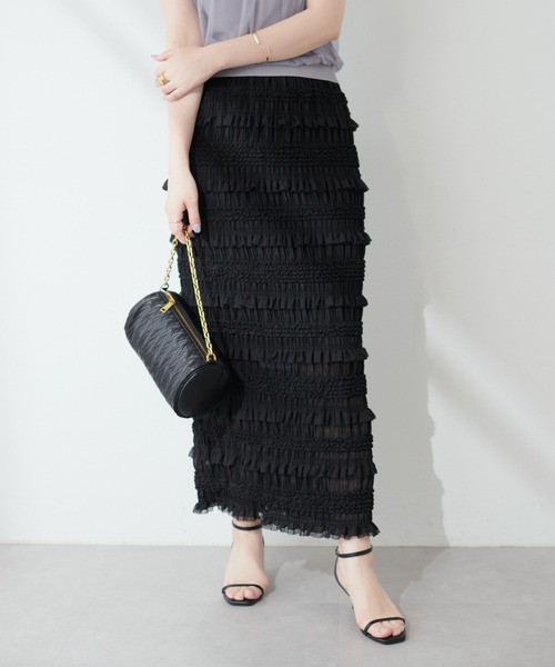 natural couture(ナチュラルクチュール)の「ミニフリルシャーリングレーススカート(スカート・レディース・ブラック/アイボリー・MEDIUM/LARGE)」の20枚目の写真