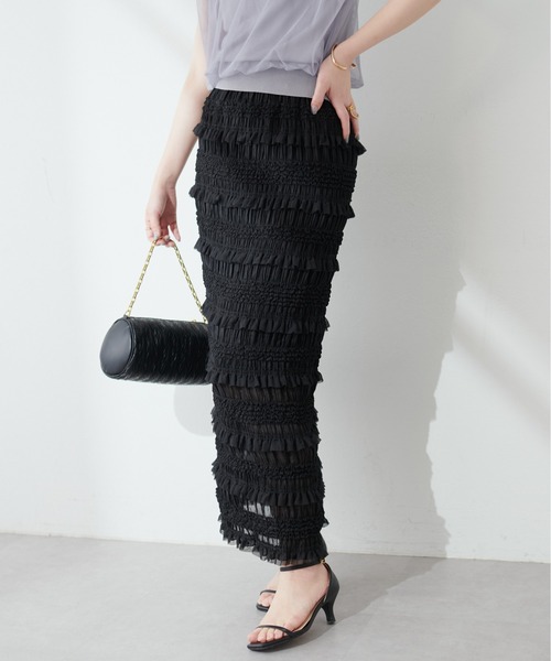 natural couture(ナチュラルクチュール)の「ミニフリルシャーリングレーススカート(スカート・レディース・ブラック/アイボリー・MEDIUM/LARGE)」の21枚目の写真