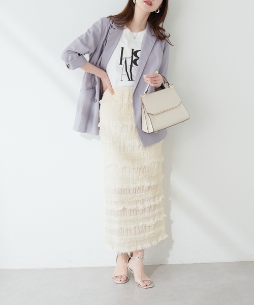 natural couture(ナチュラルクチュール)の「ミニフリルシャーリングレーススカート(スカート・レディース・ブラック/アイボリー・MEDIUM/LARGE)」の9枚目の写真