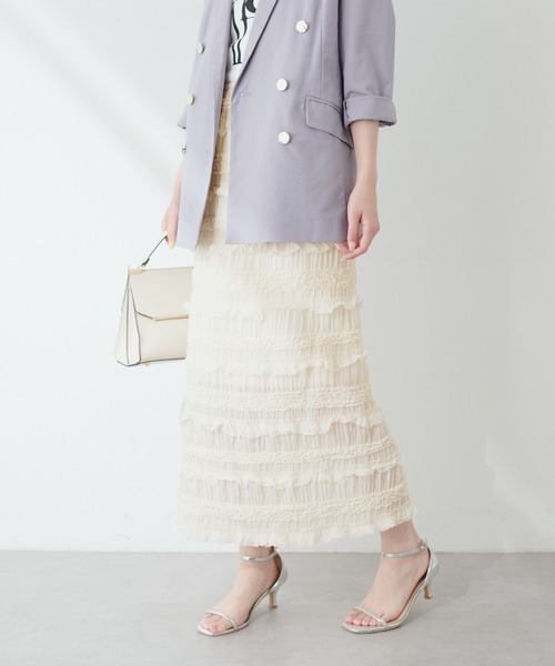 natural couture(ナチュラルクチュール)の「ミニフリルシャーリングレーススカート(スカート・レディース・ブラック/アイボリー・MEDIUM/LARGE)」の8枚目の写真