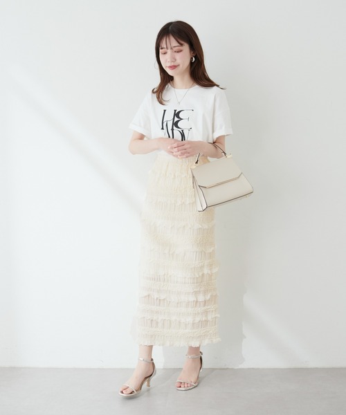 natural couture(ナチュラルクチュール)の「ミニフリルシャーリングレーススカート(スカート・レディース・ブラック/アイボリー・MEDIUM/LARGE)」の7枚目の写真