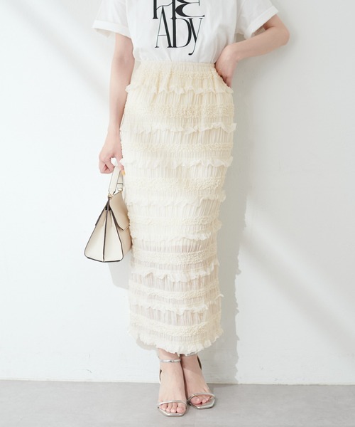 natural couture(ナチュラルクチュール)の「ミニフリルシャーリングレーススカート(スカート・レディース・ブラック/アイボリー・MEDIUM/LARGE)」の3枚目の写真