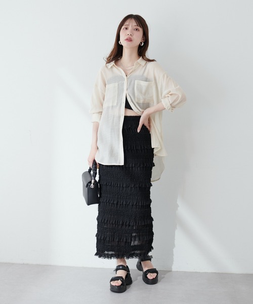 natural couture(ナチュラルクチュール)の「ミニフリルシャーリングレーススカート(スカート・レディース・ブラック/アイボリー・MEDIUM/LARGE)」の19枚目の写真