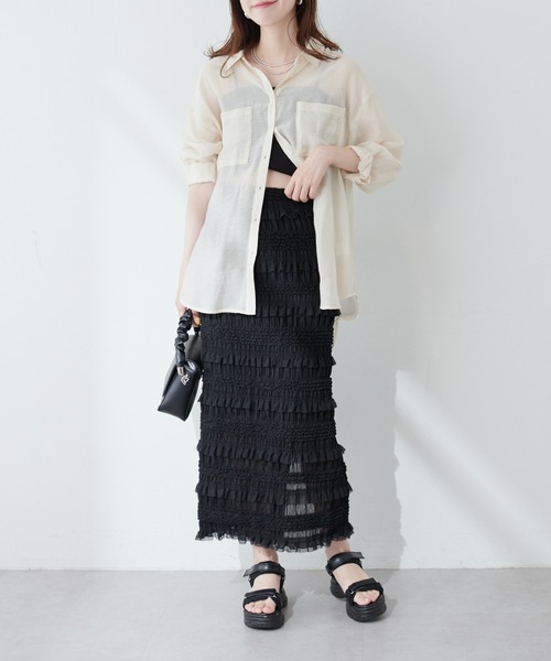 natural couture(ナチュラルクチュール)の「ミニフリルシャーリングレーススカート(スカート・レディース・ブラック/アイボリー・MEDIUM/LARGE)」の18枚目の写真