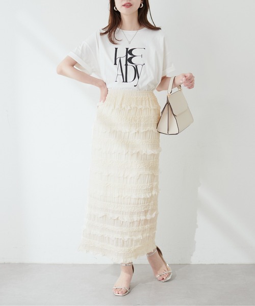 natural couture(ナチュラルクチュール)の「ミニフリルシャーリングレーススカート(スカート・レディース・ブラック/アイボリー・MEDIUM/LARGE)」の6枚目の写真