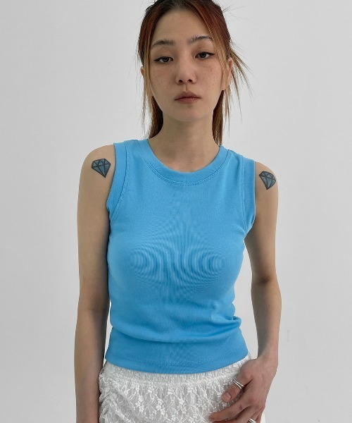 BLACKUP（ブラックアップ）の「[MADE] プテラクロップノースリーブ（Tシャツ/カットソー・レディース・スカイブルー/ブラック/クリーム・ONESIZE）」の3枚目の写真