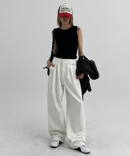BLACKUP（ブラックアップ）の「[MADE] プテラクロップノースリーブ（Tシャツ/カットソー・レディース・スカイブルー/ブラック/クリーム・ONESIZE）」の6枚目の写真