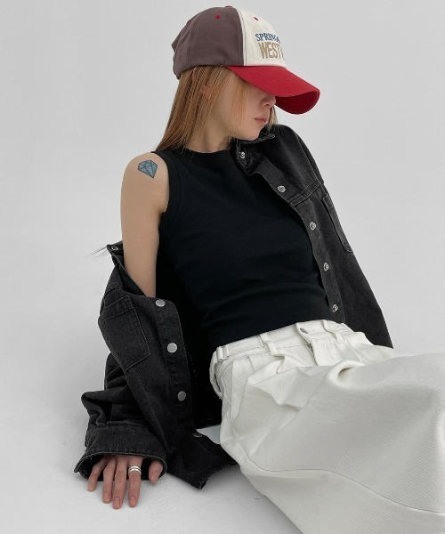 BLACKUP（ブラックアップ）の「[MADE] プテラクロップノースリーブ（Tシャツ/カットソー・レディース・スカイブルー/ブラック/クリーム・ONESIZE）」の4枚目の写真