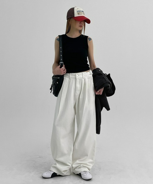 BLACKUP（ブラックアップ）の「[MADE] プテラクロップノースリーブ（Tシャツ/カットソー・レディース・スカイブルー/ブラック/クリーム・ONESIZE）」の7枚目の写真