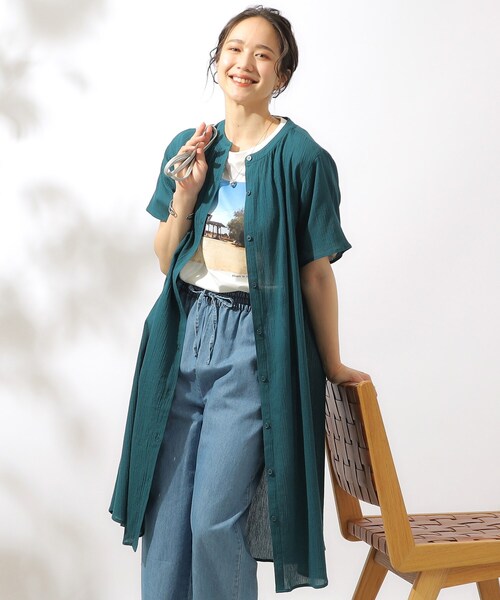 SHOO・LA・RUE（シューラルー）の「◆【洗える】ふんわり さらさら コットンシフォン シャツワンピース（ワンピース・レディース・イエロー/サンドベージュ/オレンジ/ブラック/ブルーグリーン・02/03/04）」の3枚目の写真