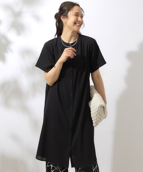 SHOO・LA・RUE（シューラルー）の「◆【洗える】ふんわり さらさら コットンシフォン シャツワンピース（ワンピース・レディース・イエロー/サンドベージュ/オレンジ/ブラック/ブルーグリーン・02/03/04）」の2枚目の写真