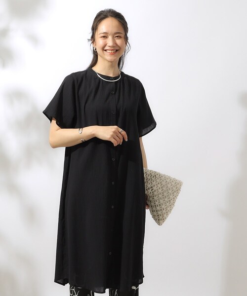 SHOO・LA・RUE（シューラルー）の「◆【洗える】ふんわり さらさら コットンシフォン シャツワンピース（ワンピース・レディース・イエロー/サンドベージュ/オレンジ/ブラック/ブルーグリーン・02/03/04）」の6枚目の写真