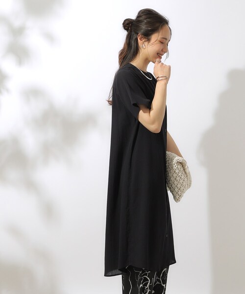 SHOO・LA・RUE（シューラルー）の「◆【洗える】ふんわり さらさら コットンシフォン シャツワンピース（ワンピース・レディース・イエロー/サンドベージュ/オレンジ/ブラック/ブルーグリーン・02/03/04）」の7枚目の写真