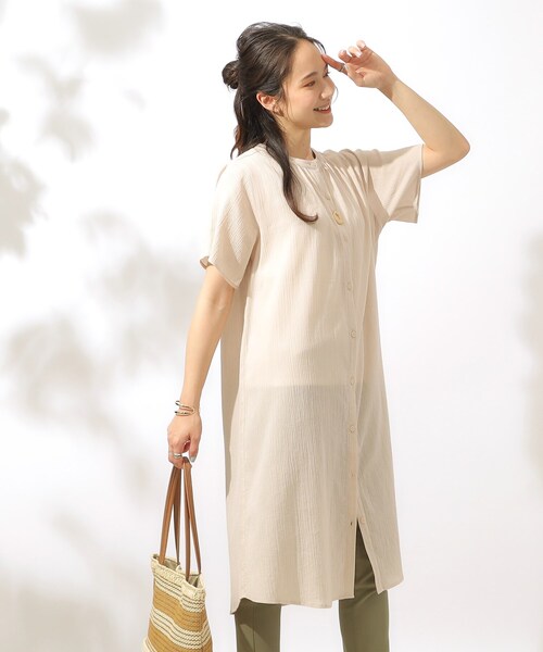 SHOO・LA・RUE（シューラルー）の「◆【洗える】ふんわり さらさら コットンシフォン シャツワンピース（ワンピース・レディース・イエロー/サンドベージュ/オレンジ/ブラック/ブルーグリーン・02/03/04）」の12枚目の写真