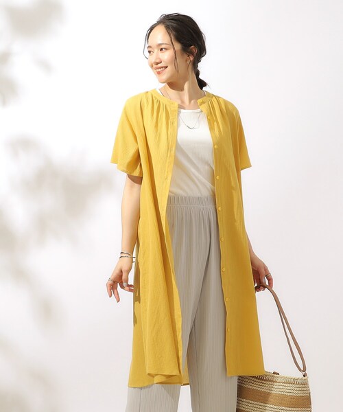 SHOO・LA・RUE（シューラルー）の「◆【洗える】ふんわり さらさら コットンシフォン シャツワンピース（ワンピース・レディース・イエロー/サンドベージュ/オレンジ/ブラック/ブルーグリーン・02/03/04）」の15枚目の写真