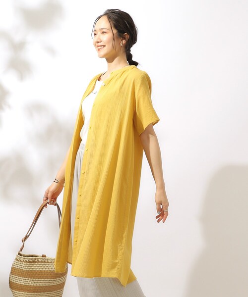 SHOO・LA・RUE（シューラルー）の「◆【洗える】ふんわり さらさら コットンシフォン シャツワンピース（ワンピース・レディース・イエロー/サンドベージュ/オレンジ/ブラック/ブルーグリーン・02/03/04）」の16枚目の写真