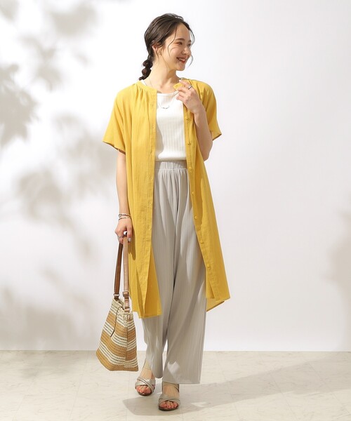 SHOO・LA・RUE（シューラルー）の「◆【洗える】ふんわり さらさら コットンシフォン シャツワンピース（ワンピース・レディース・イエロー/サンドベージュ/オレンジ/ブラック/ブルーグリーン・02/03/04）」の19枚目の写真