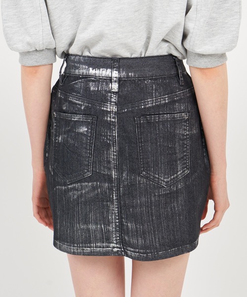 ROYAL PARTY（ロイヤルパーティー）の「箔プリントミニスカート（デニムスカート・レディース・ブラック/オフホワイト/グレー・FREE）」の14枚目の写真