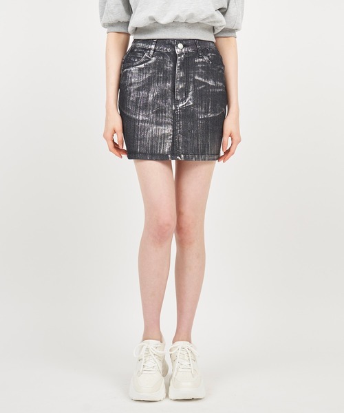 ROYAL PARTY（ロイヤルパーティー）の「箔プリントミニスカート（デニムスカート・レディース・ブラック/オフホワイト/グレー・FREE）」の19枚目の写真