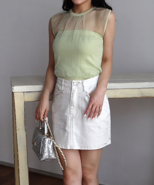 ROYAL PARTY（ロイヤルパーティー）の「箔プリントミニスカート（デニムスカート・レディース・ブラック/オフホワイト/グレー・FREE）」の9枚目の写真