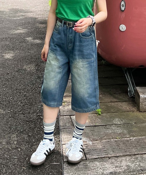 MEMECLE(メメクル)の「【 MEMECLE / メメクル 】バギー ハーフデニムパンツ(デニムパンツ・レディース・ブルー・L/M/S/XL)」の5枚目の写真