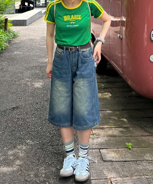 MEMECLE(メメクル)の「【 MEMECLE / メメクル 】バギー ハーフデニムパンツ(デニムパンツ・レディース・ブルー・L/M/S/XL)」の6枚目の写真