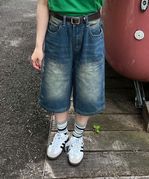 MEMECLE(メメクル)の「【 MEMECLE / メメクル 】バギー ハーフデニムパンツ(デニムパンツ・レディース・ブルー・L/M/S/XL)」の8枚目の写真