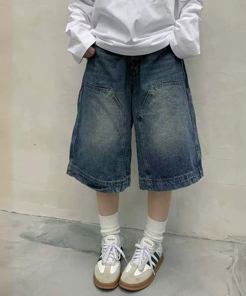 MEMECLE(メメクル)の「【 MEMECLE / メメクル 】バギー ハーフデニムパンツ(デニムパンツ・レディース・ブルー・L/M/S/XL)」の2枚目の写真