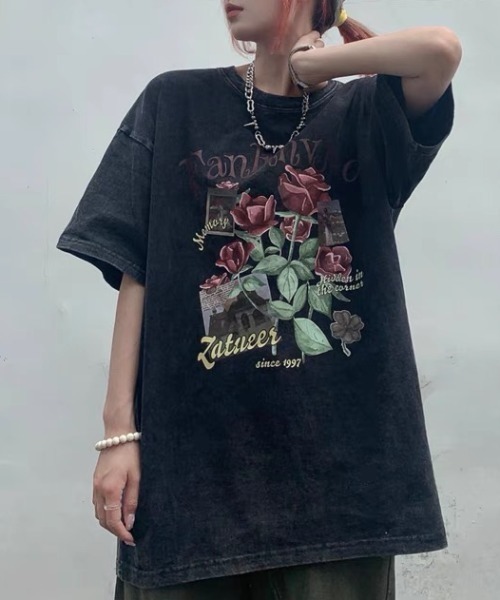 Achic（アシック）の「ウォッシュプリントデザインTシャツ（Tシャツ/カットソー・レディース・ブラック/ブラック系その他2/ブラック系その他3/ブラック系その他4・M）」の5枚目の写真