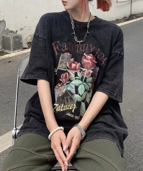 Achic（アシック）の「ウォッシュプリントデザインTシャツ（Tシャツ/カットソー・レディース・ブラック/ブラック系その他2/ブラック系その他3/ブラック系その他4・M）」の6枚目の写真