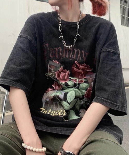 Achic（アシック）の「ウォッシュプリントデザインTシャツ（Tシャツ/カットソー・レディース・ブラック/ブラック系その他2/ブラック系その他3/ブラック系その他4・M）」の7枚目の写真