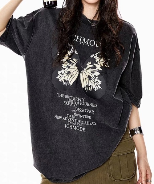 Achic（アシック）の「ウォッシュプリントデザインTシャツ（Tシャツ/カットソー・レディース・ブラック/ブラック系その他2/ブラック系その他3/ブラック系その他4・M）」の12枚目の写真