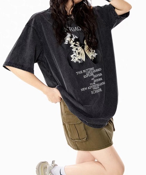 Achic（アシック）の「ウォッシュプリントデザインTシャツ（Tシャツ/カットソー・レディース・ブラック/ブラック系その他2/ブラック系その他3/ブラック系その他4・M）」の13枚目の写真