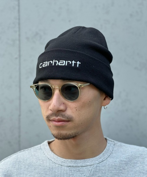 Carhartt WIP（カーハートダブリューアイピー）の「【Carhartt WIP】SCRIPT BEANIE / スクリプトビーニー（ニットキャップ/ビーニー・メンズ・ブラック×ブラック/ブルーグレー/ブラック×ホワイト/ピンク/ホワイト・ONE SIZE）」の2枚目の写真