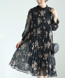 ワンピース SAVA ボウタイ付き花柄プリーツワンピース（ワンピース）｜Sawa a la