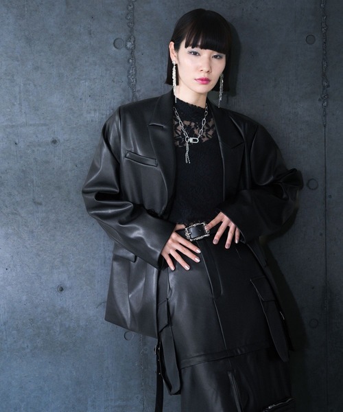HARE（ハレ）の「【EDGY MODE SET UP対応】フェイクレザーダブルジャケット(HARE)（テーラードジャケット・レディース・グレー/ブラック・FREE）」の12枚目の写真