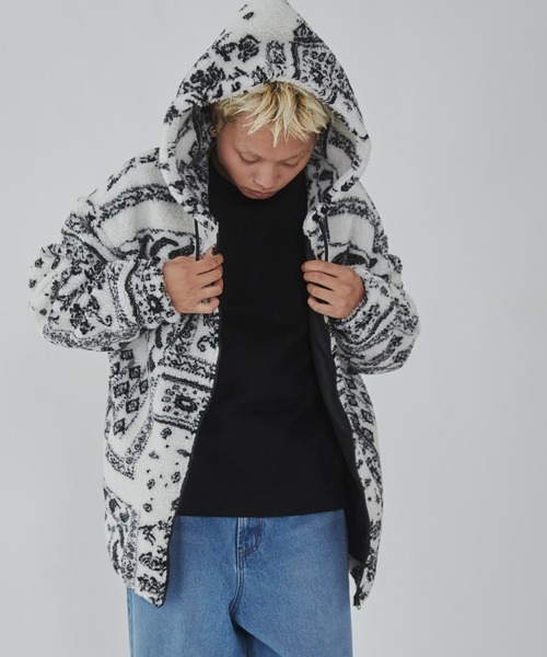 WEGO（ウィゴー）の「WEGO/ボアパターンフードブルゾン（ブルゾン・メンズ・ブラック/ホワイト・MEDIUM/LARGE）」の6枚目の写真