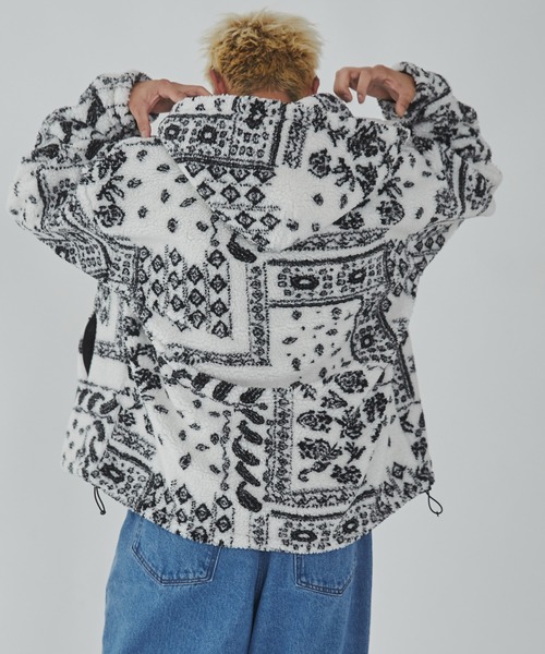 WEGO（ウィゴー）の「WEGO/ボアパターンフードブルゾン（ブルゾン・メンズ・ブラック/ホワイト・MEDIUM/LARGE）」の7枚目の写真