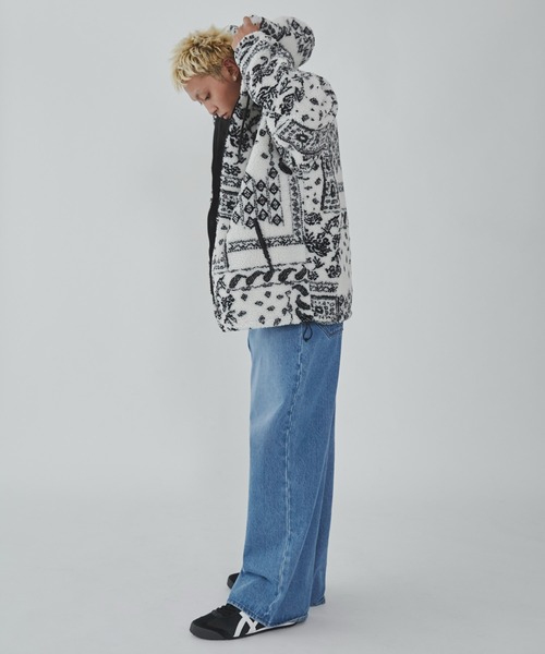 WEGO（ウィゴー）の「WEGO/ボアパターンフードブルゾン（ブルゾン・メンズ・ブラック/ホワイト・MEDIUM/LARGE）」の8枚目の写真