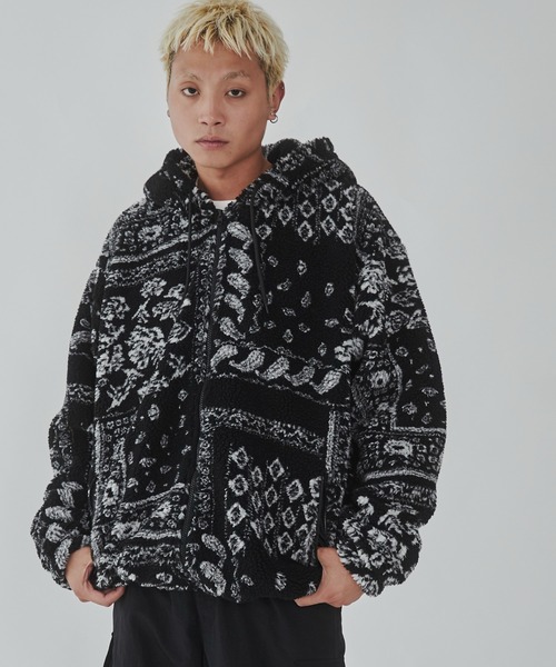 WEGO（ウィゴー）の「WEGO/ボアパターンフードブルゾン（ブルゾン・メンズ・ブラック/ホワイト・MEDIUM/LARGE）」の10枚目の写真