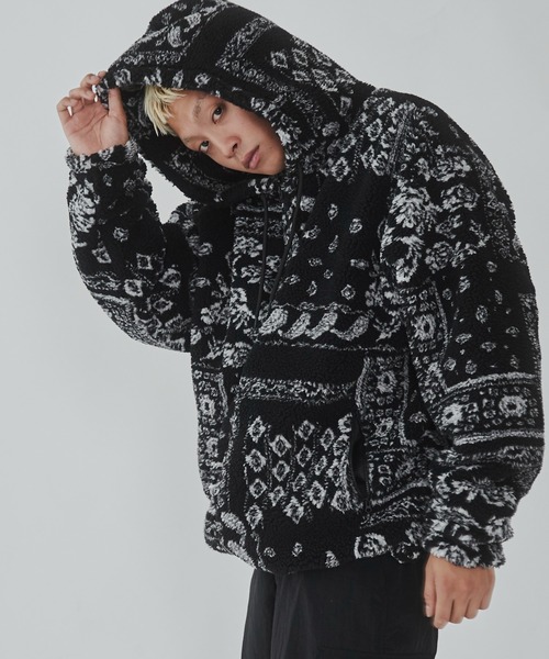 WEGO（ウィゴー）の「WEGO/ボアパターンフードブルゾン（ブルゾン・メンズ・ブラック/ホワイト・MEDIUM/LARGE）」の11枚目の写真