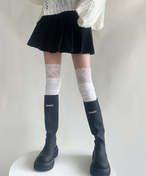 Nia（ニア）の「Nia(ニア)/レースドッキング　ニーハイソックス（ソックス/靴下・レディース・ブラック/グレー/ブラウン/ホワイト/ダークグレー・FREE）」の10枚目の写真